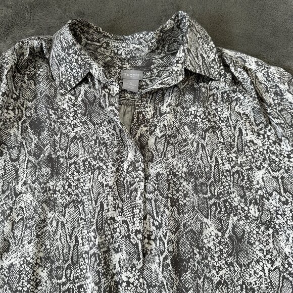 Chico's Snake Print Blouse Top Shirt Gray Women's 3 US XL 16/18 - Picture 3 of 7